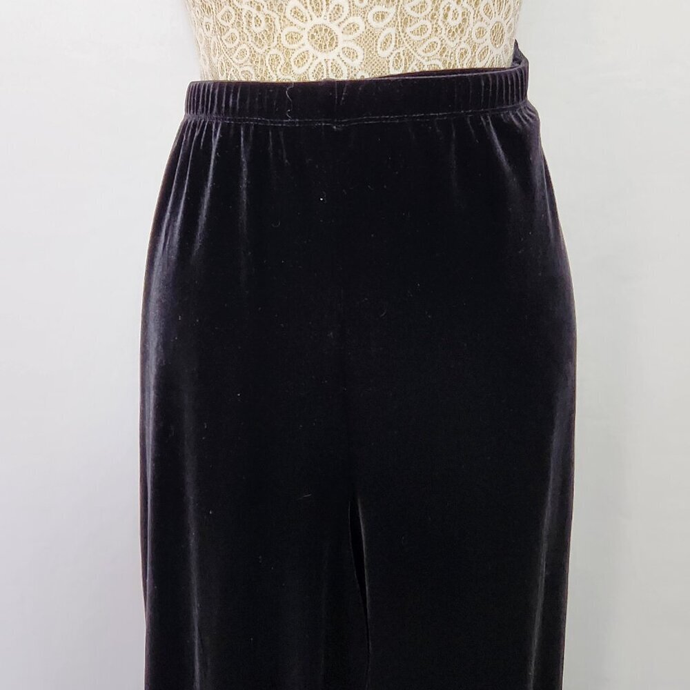 Chico's SZ 3/16S Black Velvet Stretch Knit Wide Leg Elastic Waist Pull On Pants - Picture 3 of 11